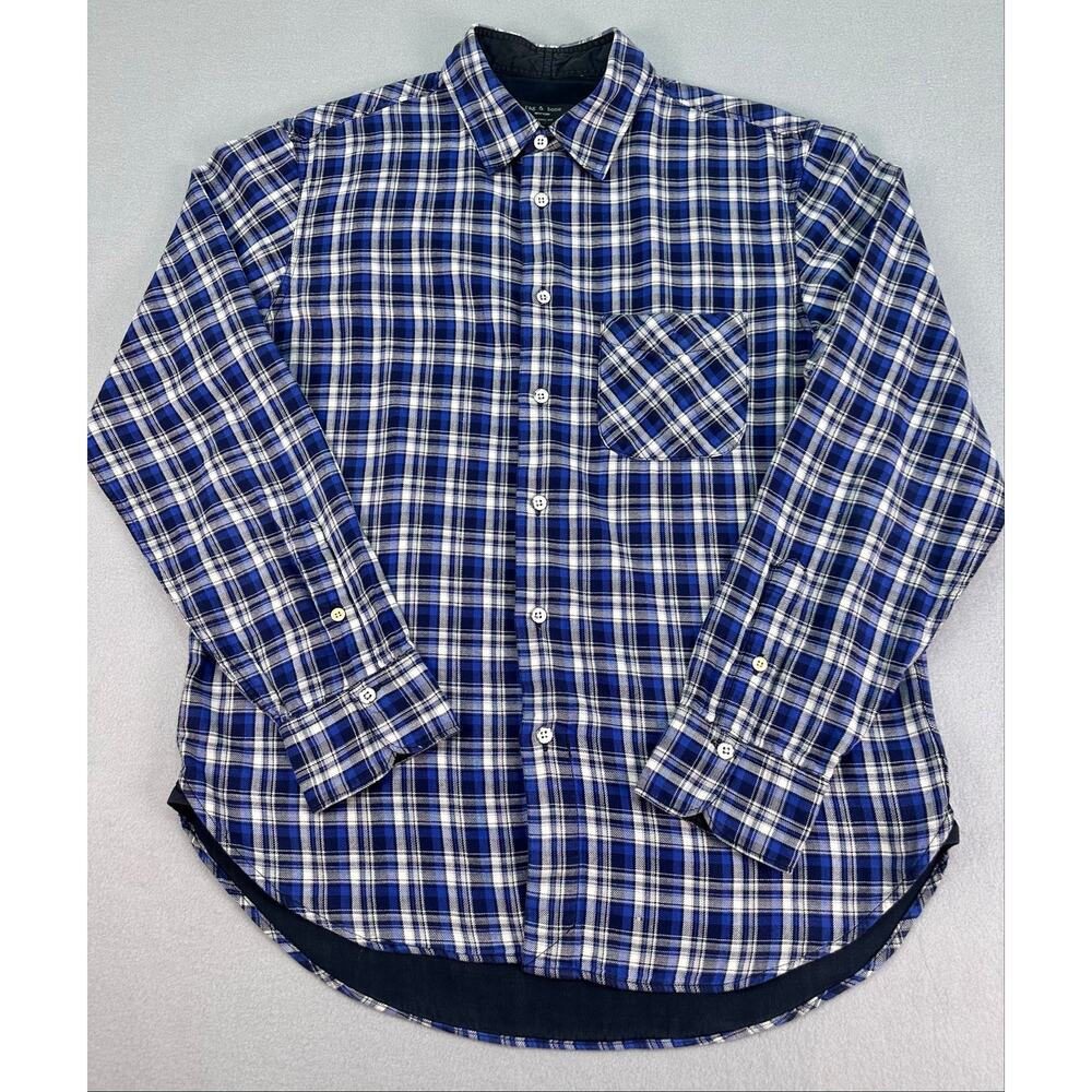 Rag & Bone Blue White Plaid Men’s Button Down Shirt Classic Fit Size Medium - Picture 4 of 11